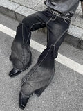 Retro Flared Bell-Bottom Denim Pants with Irregular Stitching