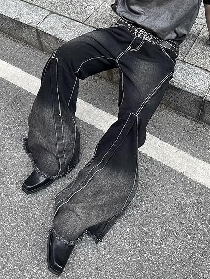 Retro Flared Bell-Bottom Denim Pants with Irregular Stitching