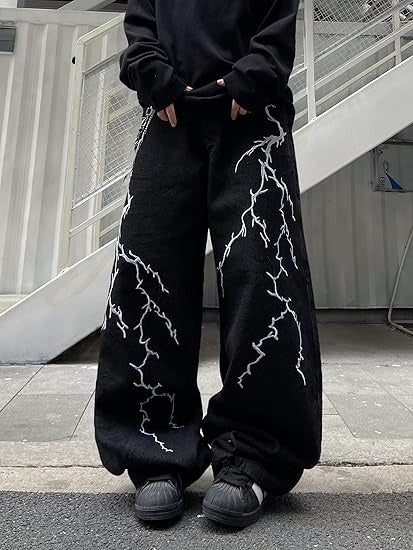 Hip-Hop Embroidery Loose Black Denim Pants