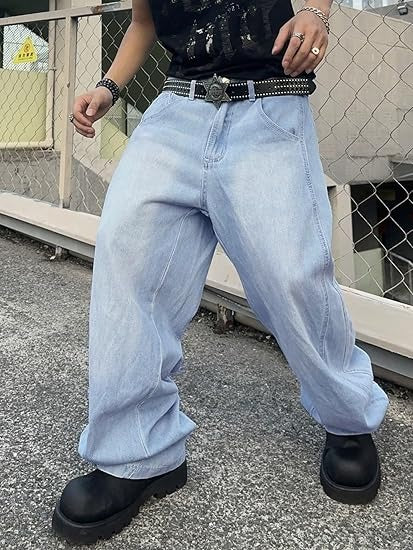 Men’s Irregular Stitch Baggy Denim Pants