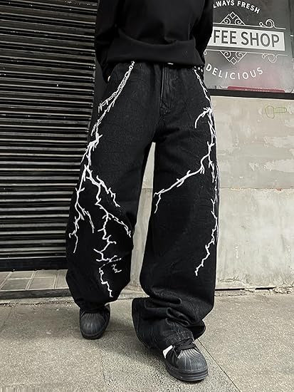 Hip-Hop Embroidery Loose Black Denim Pants